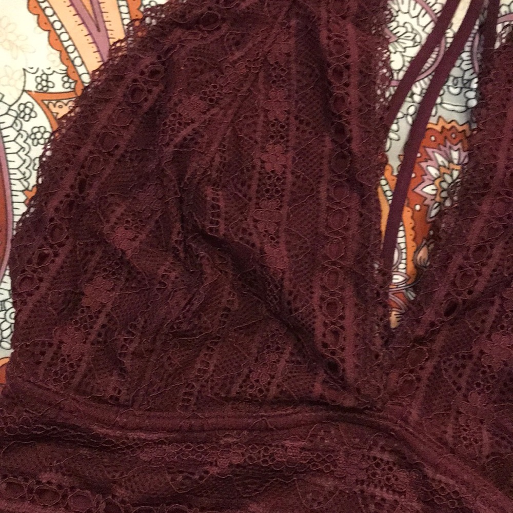 Maroon/Burgundy Lace Halter Bralette - Picture 3 of 7